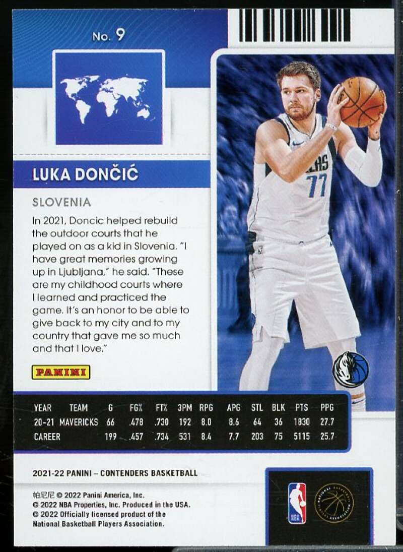 Luka Doncic Card 2021-22 Panini Contenders International Ticket #9  Image 2