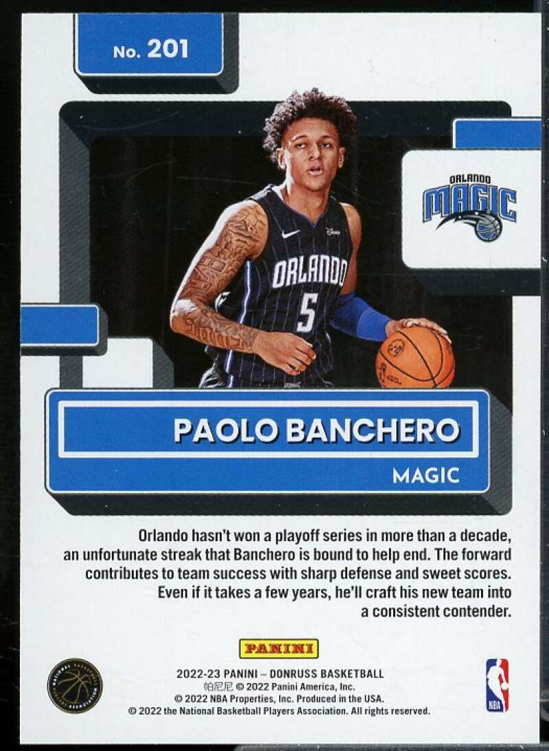 Paolo Banchero Rookie Card 2022-23 Donruss #201  Image 2
