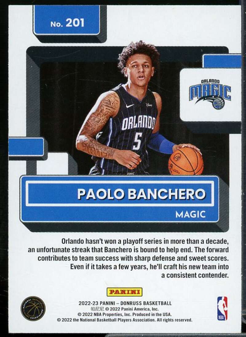 Paolo Banchero Rookie Card 2022-23 Donruss #201  Image 2