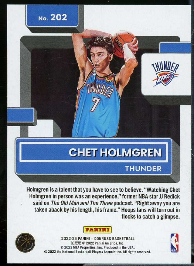 Chet Holmgren Rookie Card 2022-23 Donruss Yellow Flood #202  Image 2