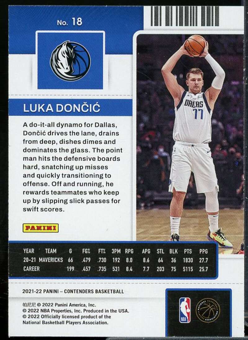 Luka Doncic Card 2021-22 Panini Contenders #18  Image 2