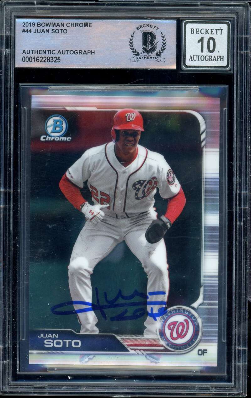 Juan Soto Card 2019 Bowman Chrome #44 Authentic Autograph Auto BGS BAS 10 Image 1