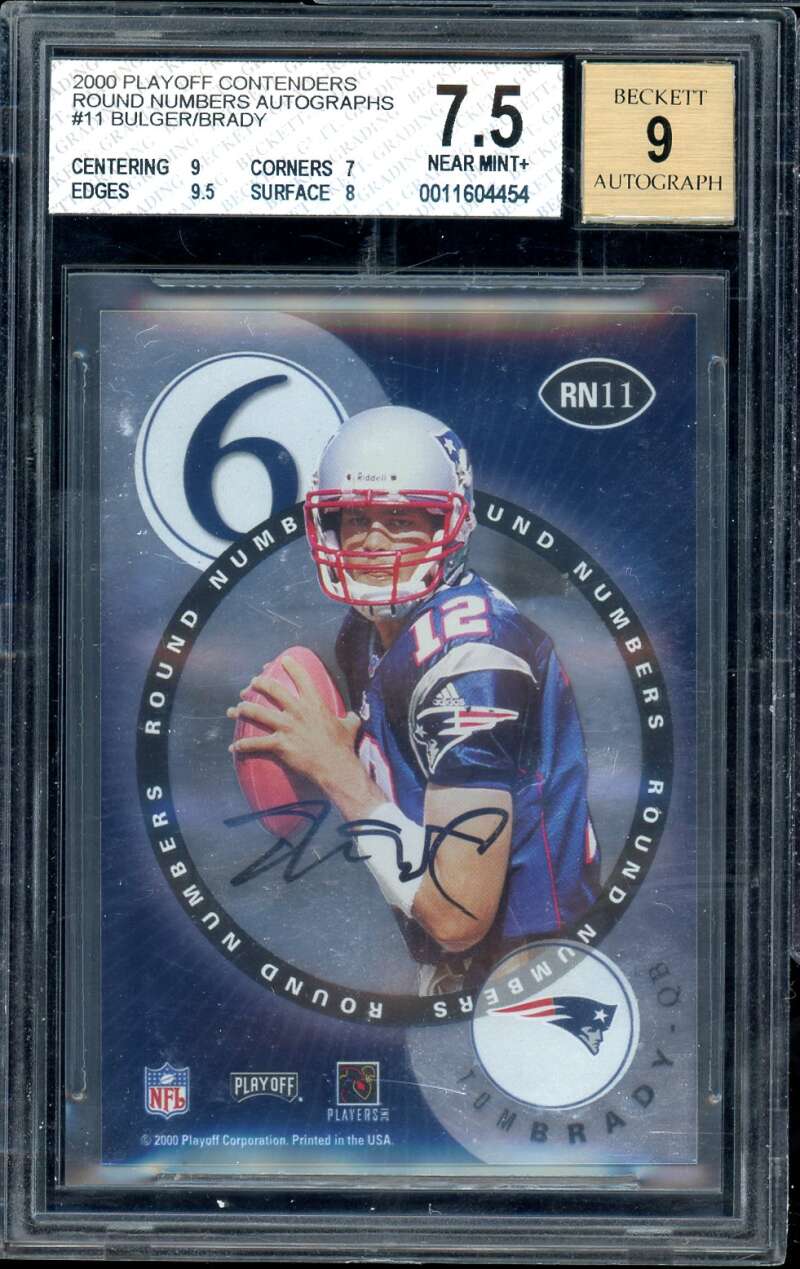 Tom Brady Rookie 2000 Playoff Contenders Round Numbers Autograph BGS 7.5 AUTO 9 Image 1