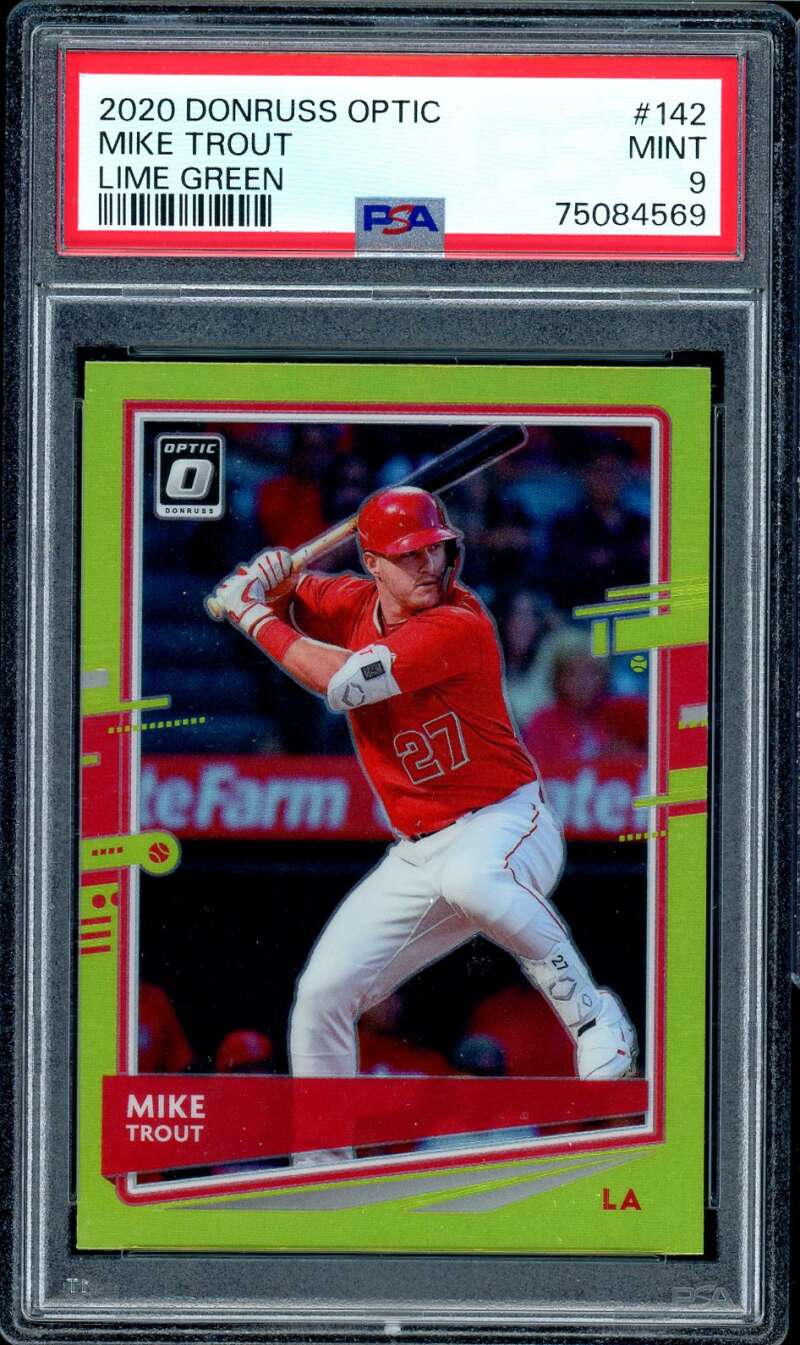 Mike Trout Card 2020 Donruss Optic Lime Green #142 PSA 9 Image 1