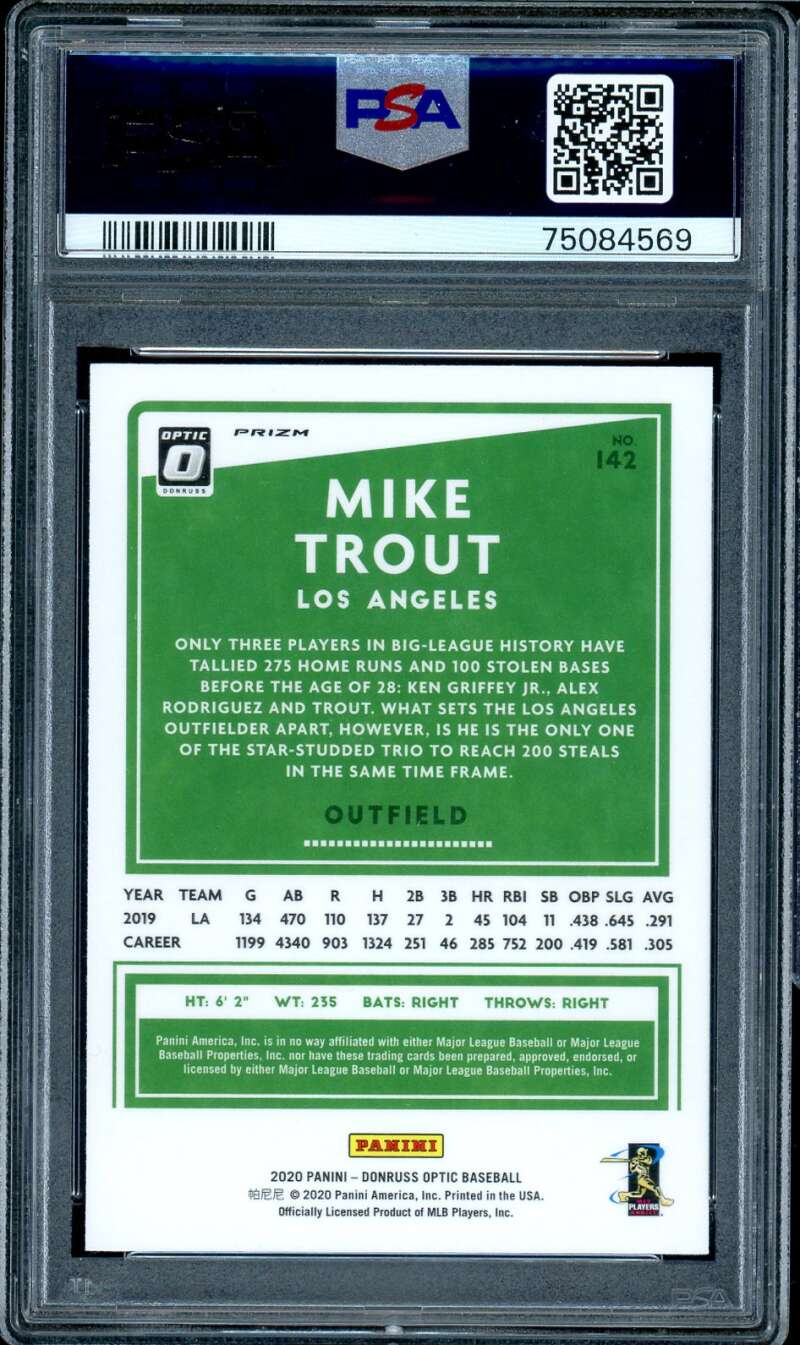 Mike Trout Card 2020 Donruss Optic Lime Green #142 PSA 9 Image 2