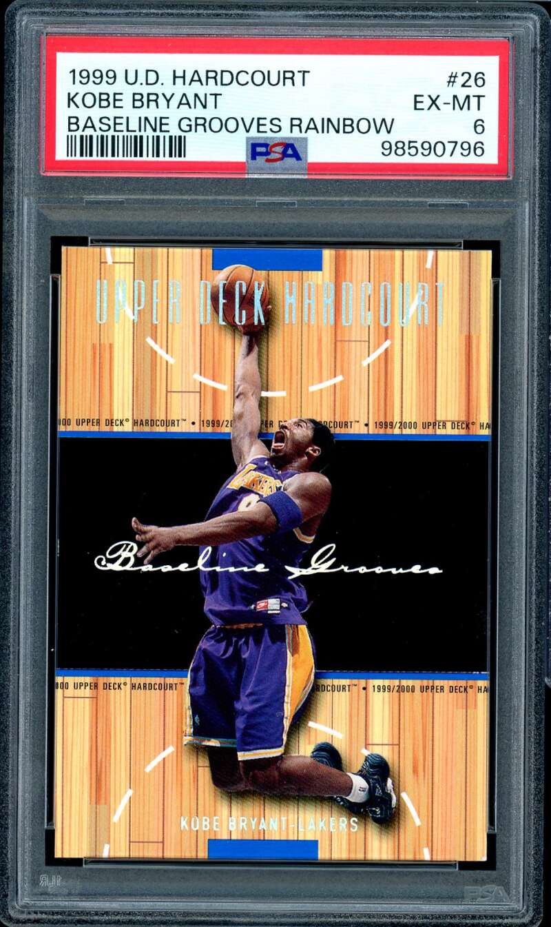 Kobe Bryant Card 1999-00 U.D. Hardcourt Baseline Grooves Rainbow #26 PSA 6 Image 1