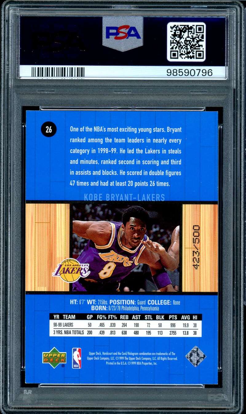 Kobe Bryant Card 1999-00 U.D. Hardcourt Baseline Grooves Rainbow #26 PSA 6 Image 2