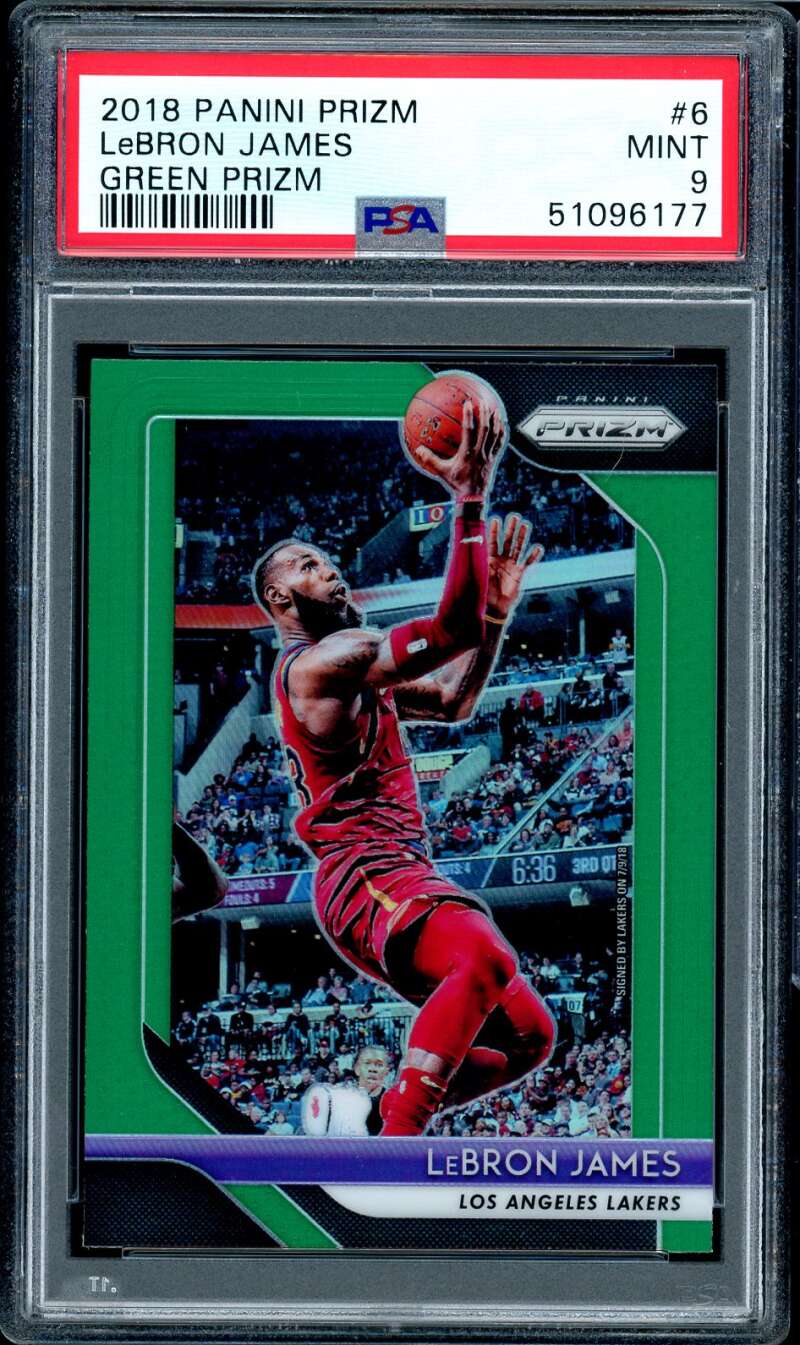 LeBron James Card 2018-19 Panini Prizm Green Prizm #6 PSA 9 Image 1