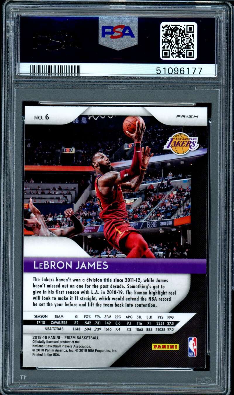 LeBron James Card 2018-19 Panini Prizm Green Prizm #6 PSA 9 Image 2