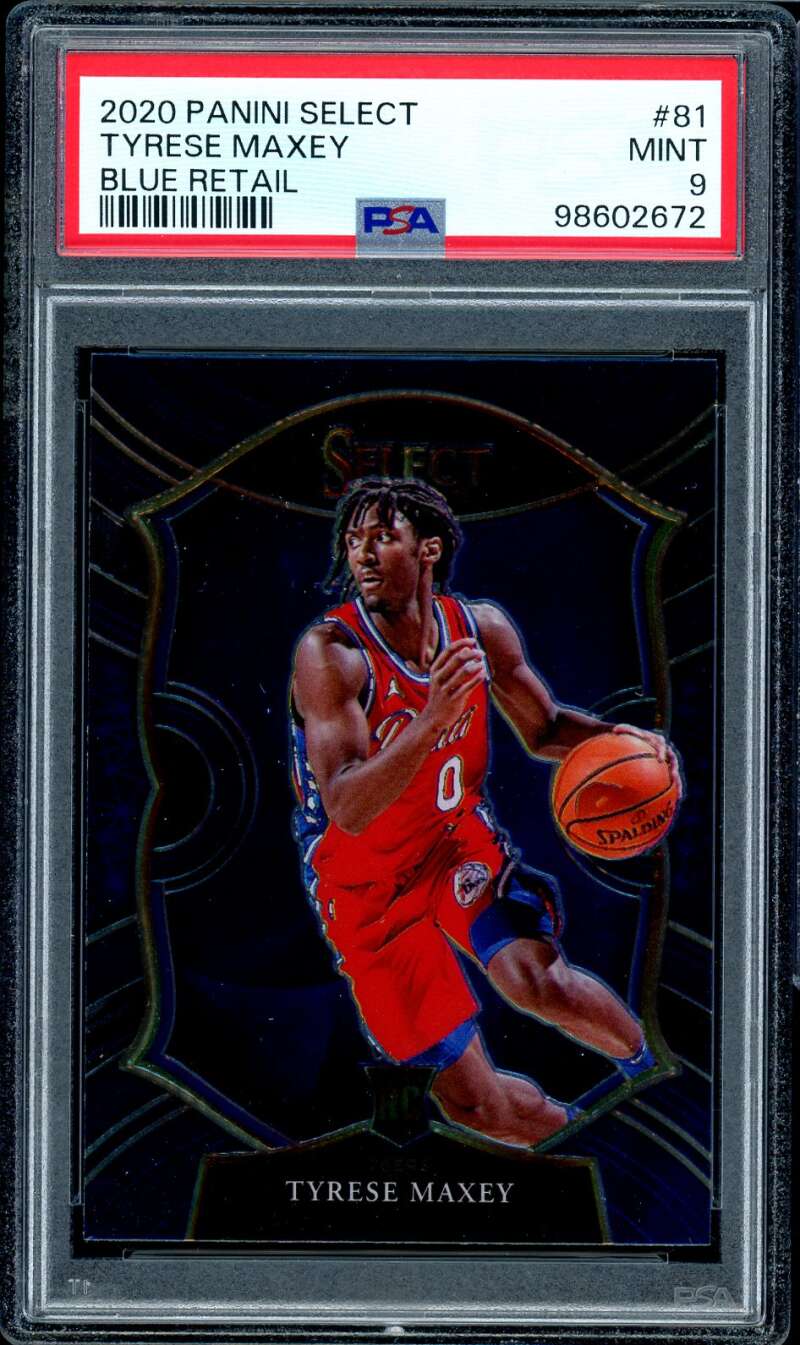 Tyrese Maxey Rookie Card 2020-21 Panini Select Blue Retail #81 PSA 9 Image 1