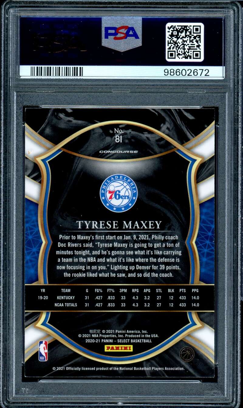 Tyrese Maxey Rookie Card 2020-21 Panini Select Blue Retail #81 PSA 9 Image 2