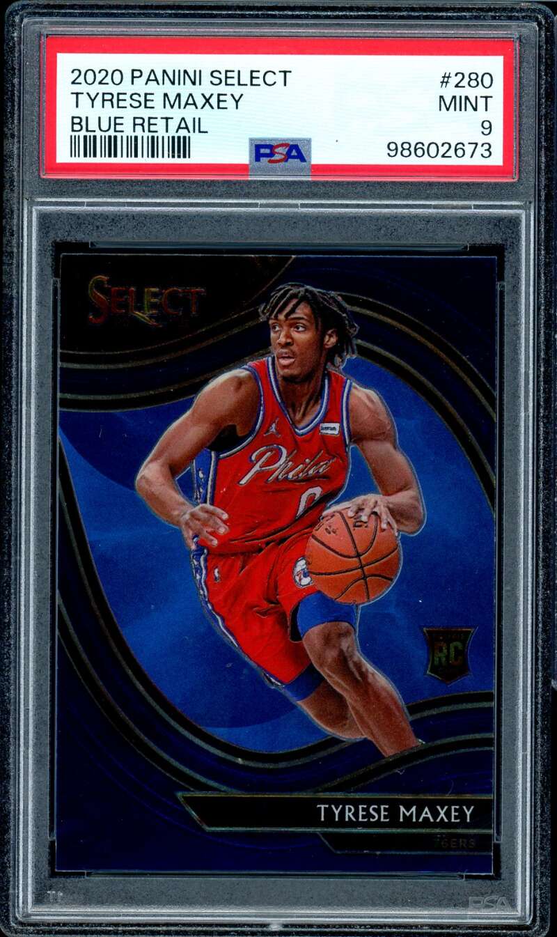 Tyrese Maxey Rookie Card 2020-21 Panini Select Blue Retail #280 PSA 9 Image 1