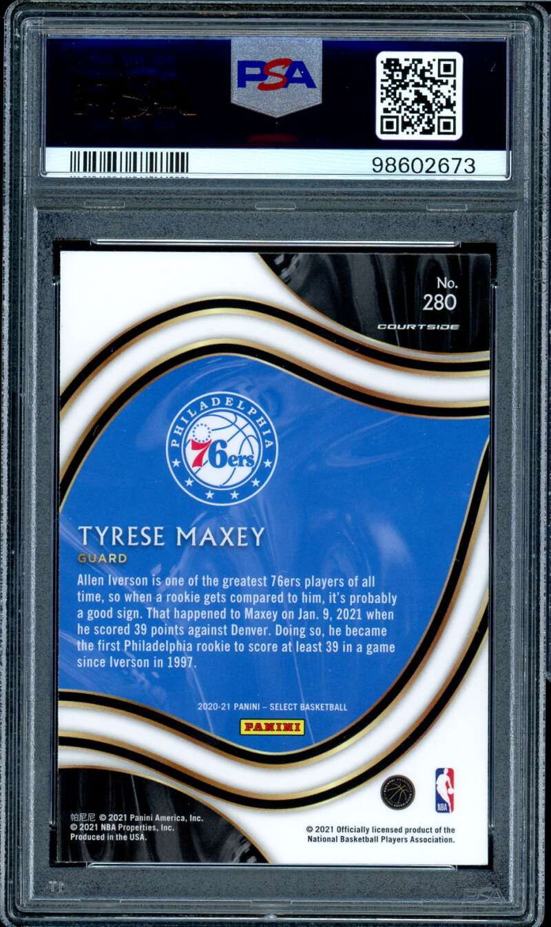 Tyrese Maxey Rookie Card 2020-21 Panini Select Blue Retail #280 PSA 9 Image 2
