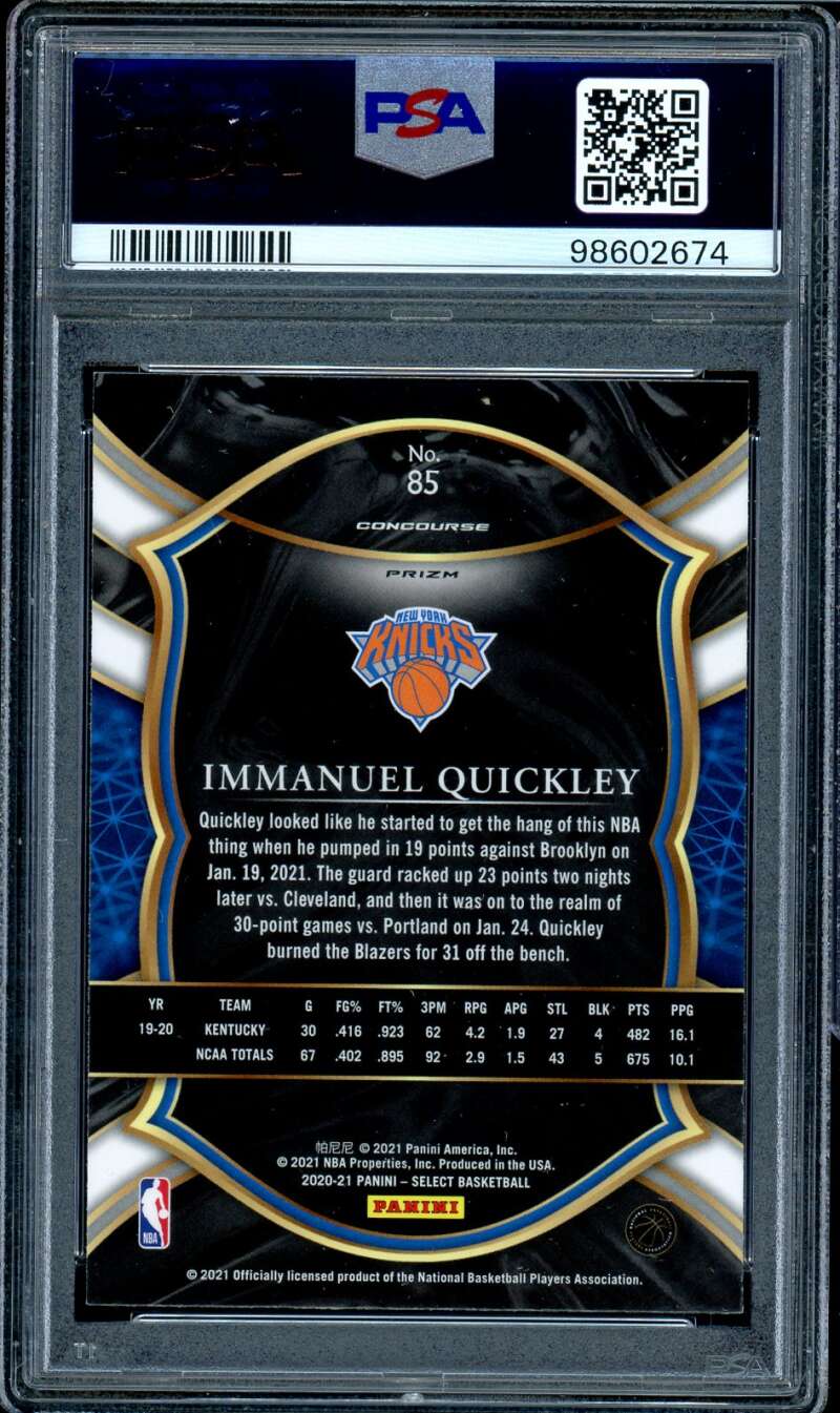 Immanuel Quickley Rookie Card 2020-21 Panini Select Blue Prizm #85 PSA 9 Image 2