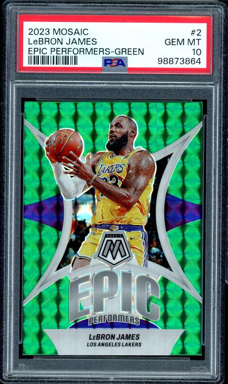 LeBron James Card 2023-24 Mosaic Epic Performers Green #2 PSA 10 Image 1