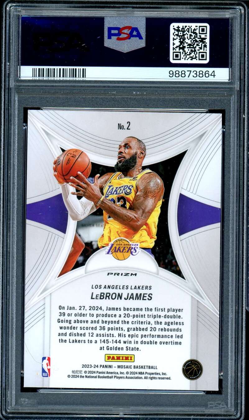 LeBron James Card 2023-24 Mosaic Epic Performers Green #2 PSA 10 Image 2
