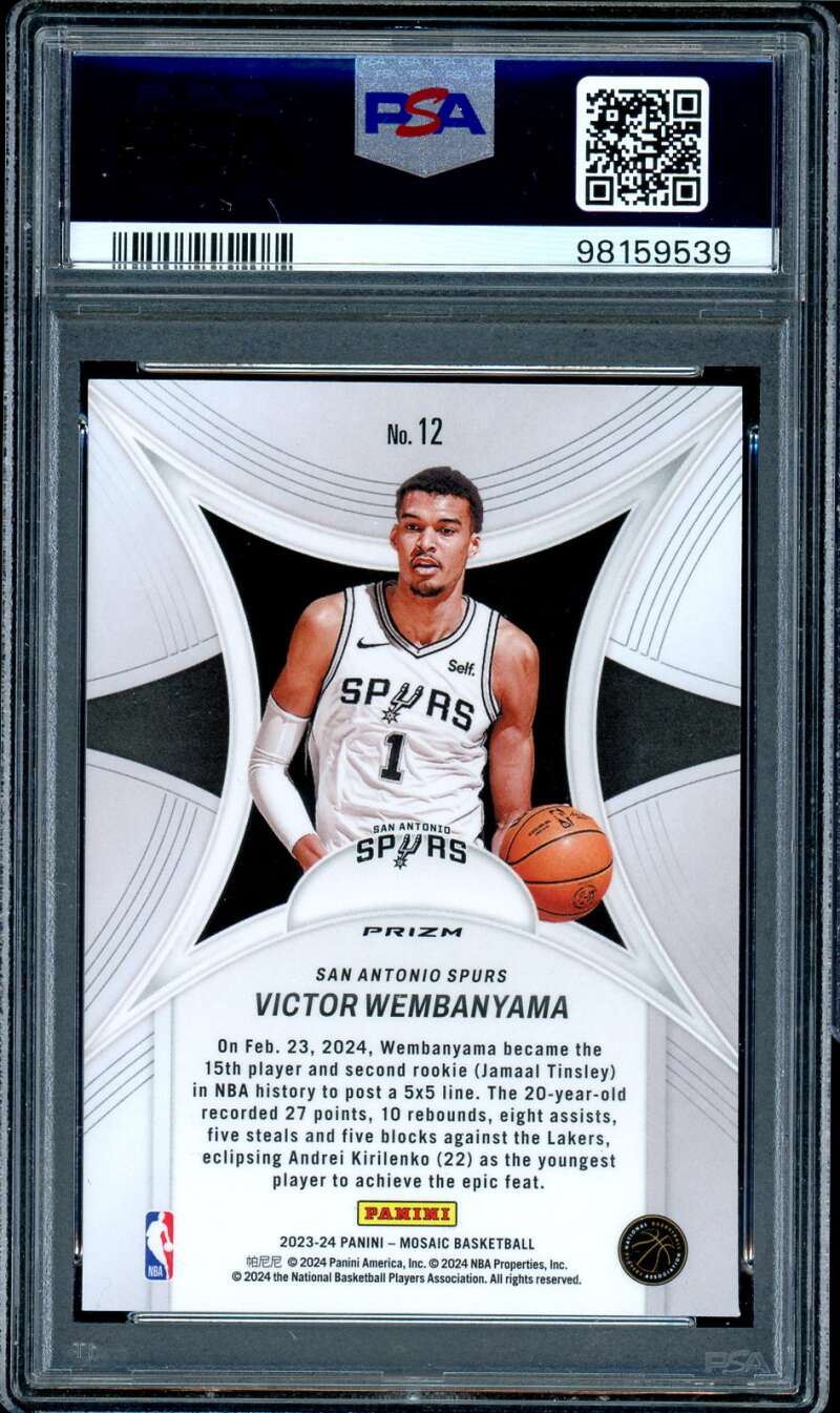 Victor Wembanyama Rookie Card 2023-24 Mosaic Epic Performers Mosaic #12 PSA 9 Image 2