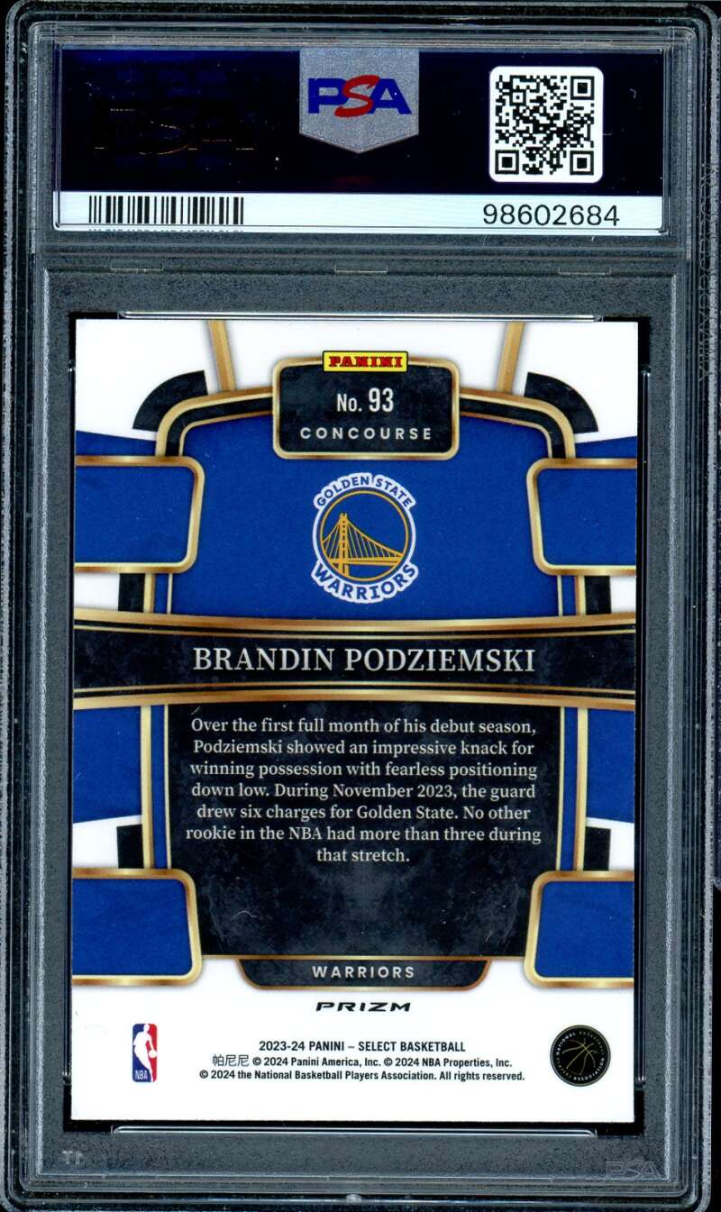 Brandin Podziemski Rookie Card 2023-24 Select Orange Flash #93 PSA 9 Image 2