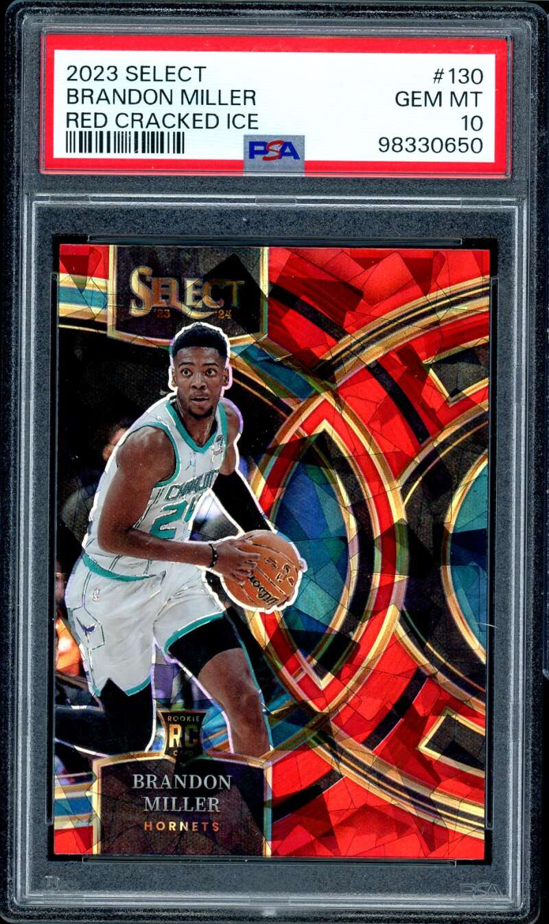 Brandon Miller Rookie Card 2023-24 Select Red Cracked Ice #130 PSA 10 Image 1