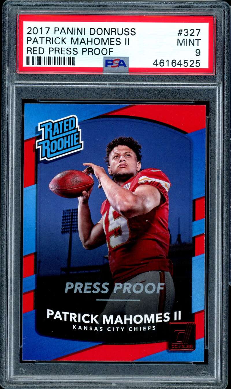 Patrick Mahomes II Rookie Card 2017 Panini Donruss Red Press Proof #327 PSA 9 Image 1