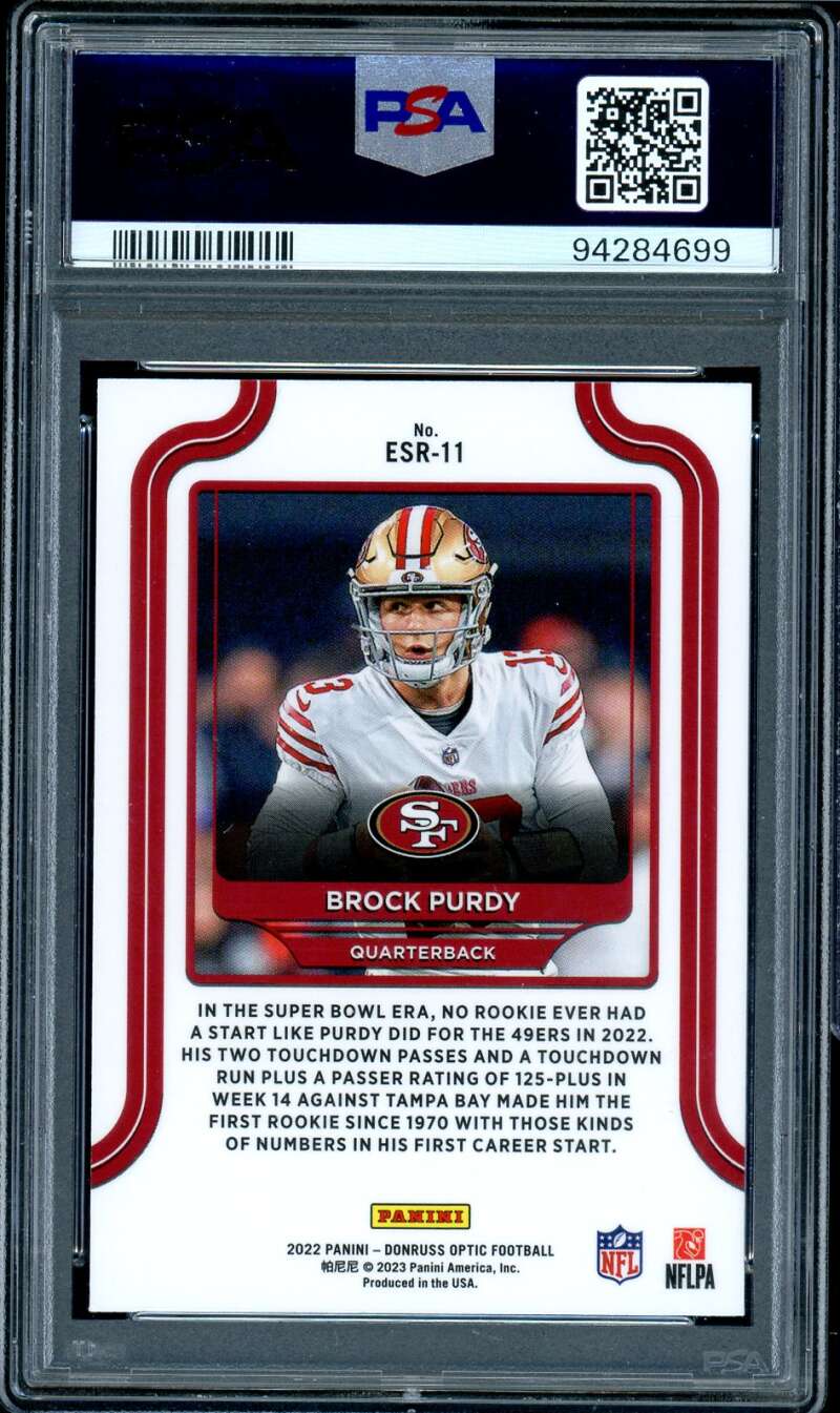 Brock Purdy Rookie Card 2022 Donruss Optic #ESR11 PSA 9 Image 2