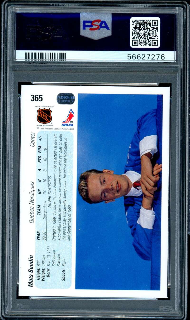 Mats Sundin Rookie Card 1990-91 Upper Deck #365 PSA 8 Image 2