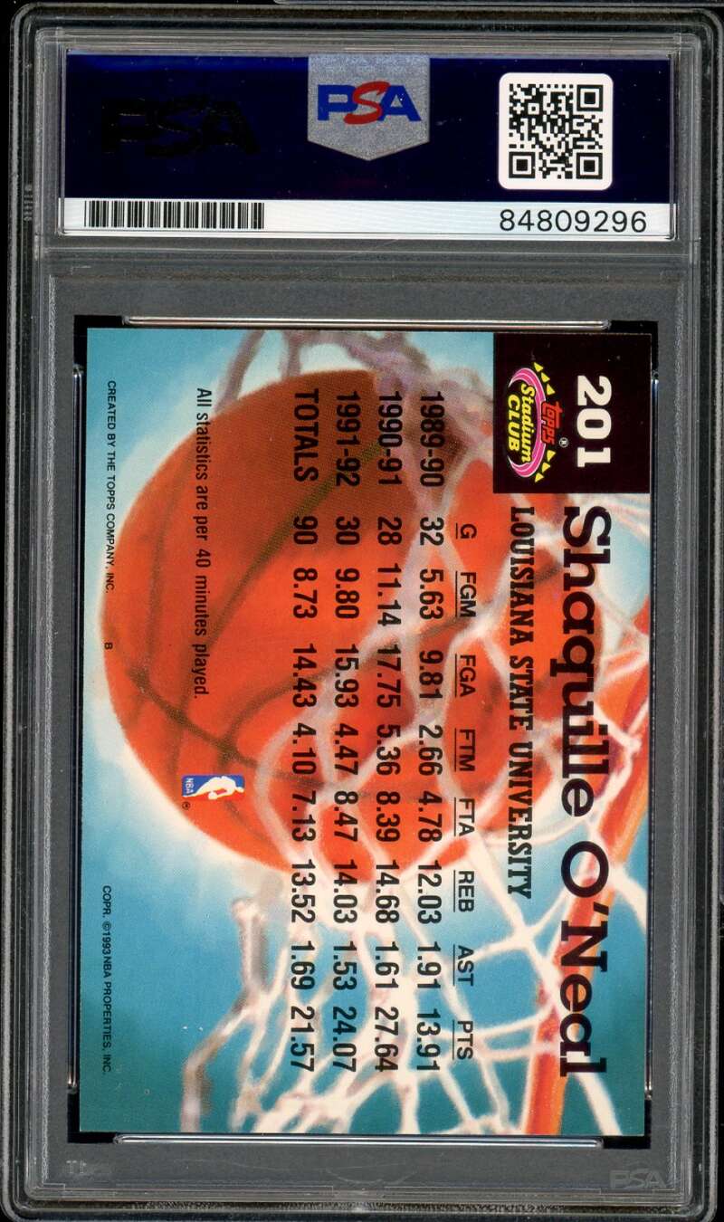 Shaquille O'neal Rookie 1992-93 Stadium Club #201 Autograph PSA DNA Authentic Image 2