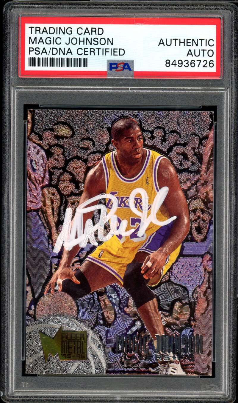 Magic Johnson Card 1995-96 Metal #161 Auto Autograph PSA DNA Authentic Image 1