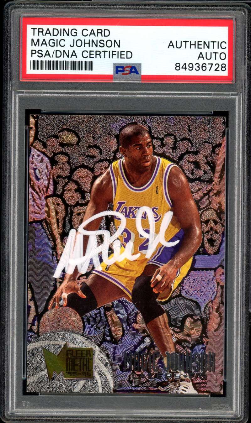 Magic Johnson Card 1995-96 Metal #161 Auto Autograph PSA DNA Authentic Image 1
