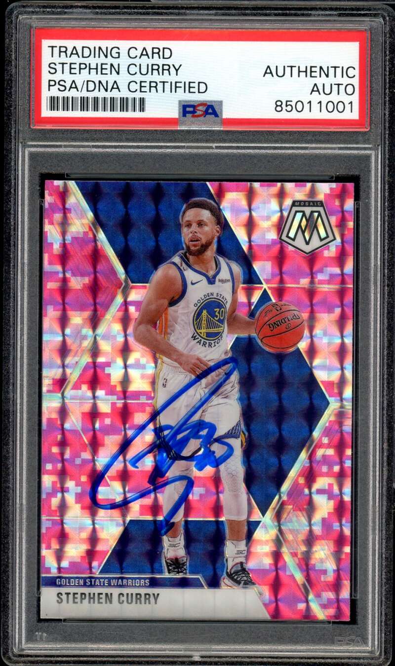 Stephen Curry 2019-20 Mosaic Pink Prizm #70 Auto Autograph PSA DNA Authentic Image 1