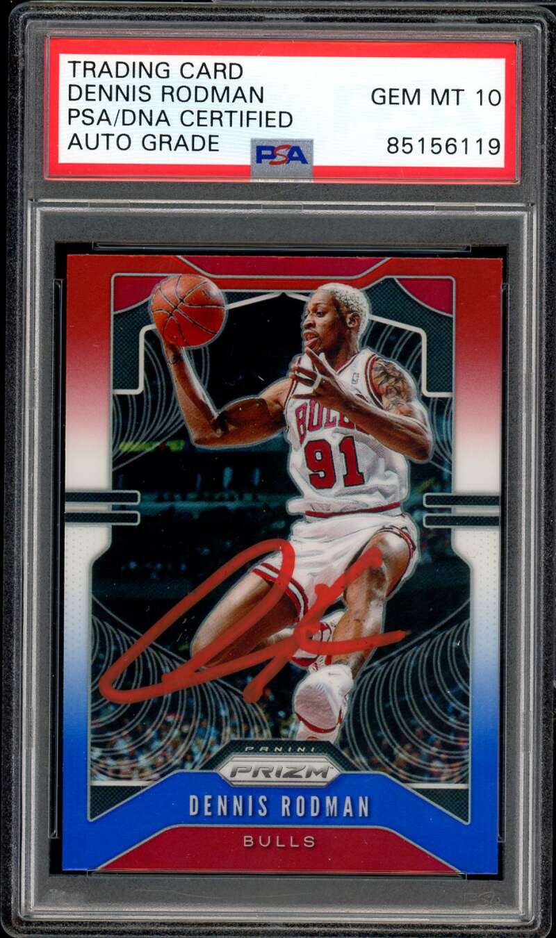 Dennis Rodman 2019-20 Panini Prizm Red White Blue #3 Auto Autograph PSA DNA 10 Image 1