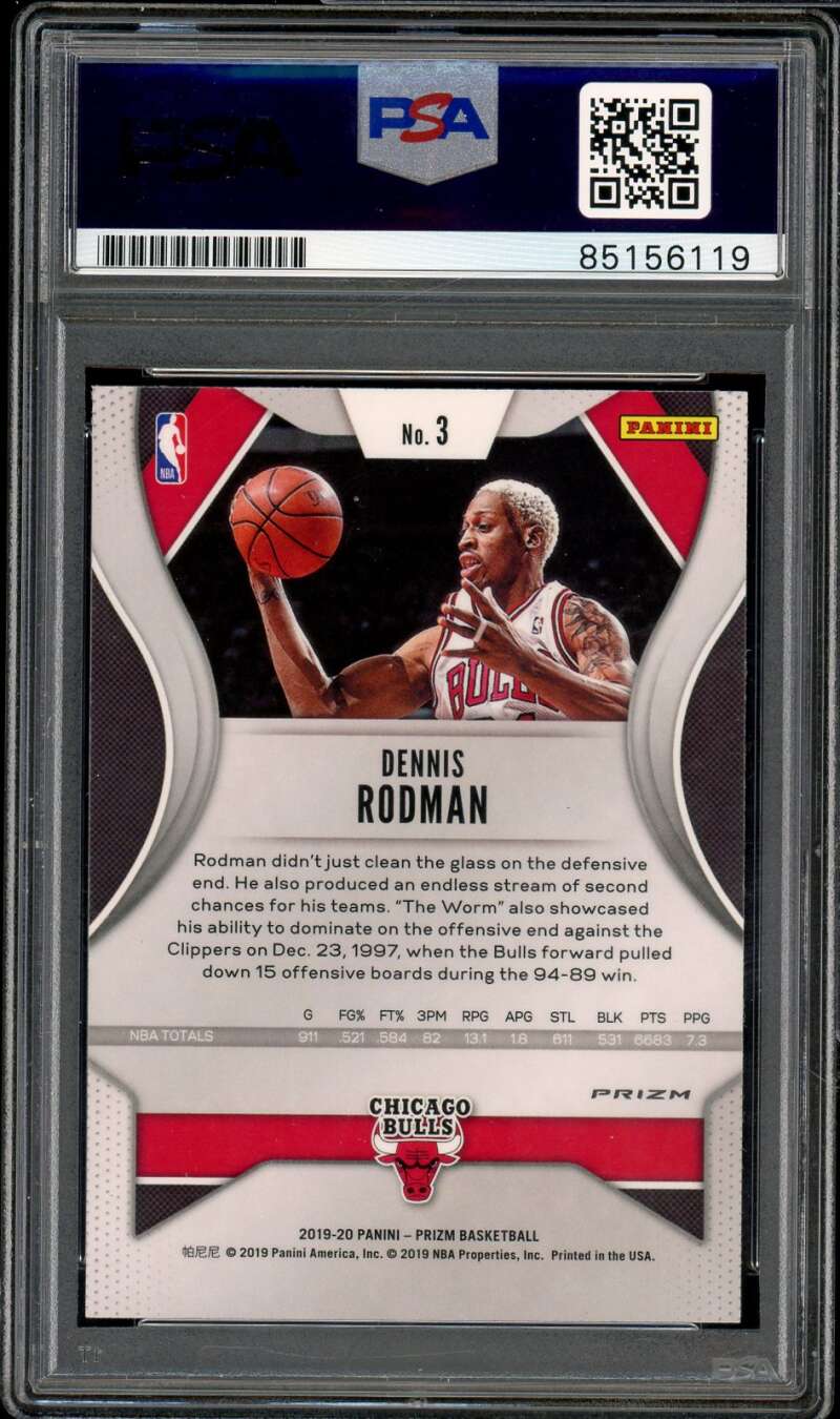 Dennis Rodman 2019-20 Panini Prizm Red White Blue #3 Auto Autograph PSA DNA 10 Image 2