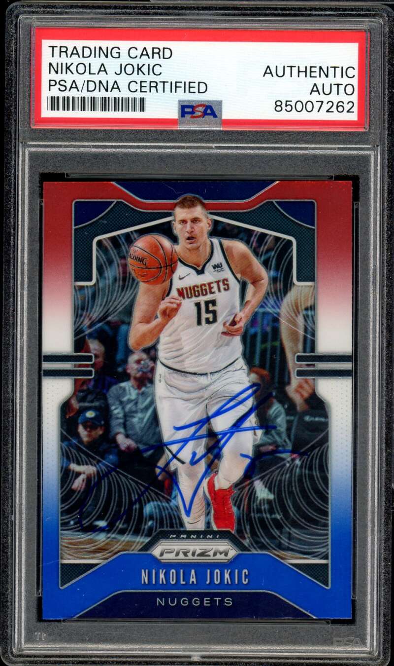 Nikola Jokic 2019-20 Panini Prizm Red White Blue #84 Autograph PSA DNA Authentic Image 1
