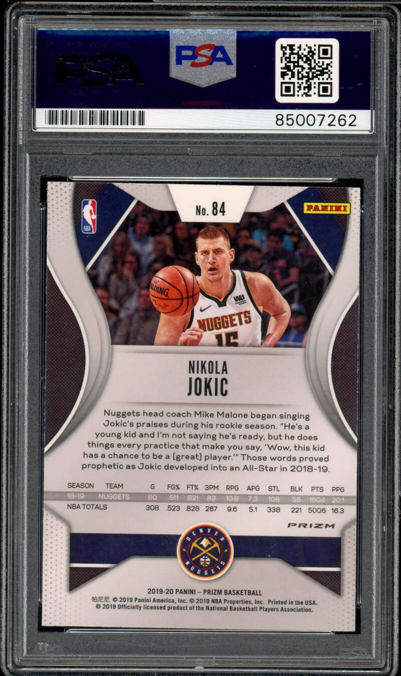 Nikola Jokic 2019-20 Panini Prizm Red White Blue #84 Autograph PSA DNA Authentic Image 2