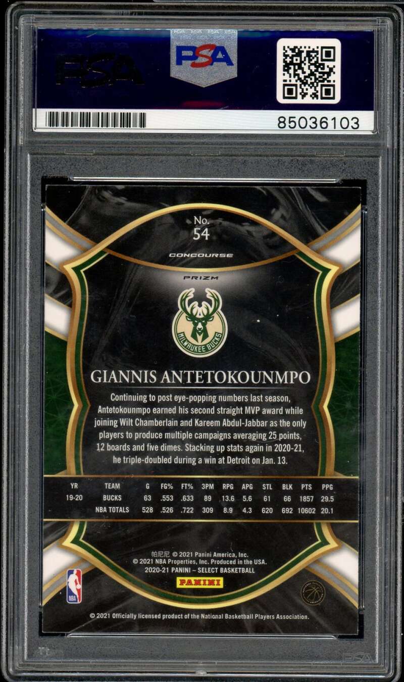 Giannis Antetokounmpo 2020-21 Select Prizm #54 Autograph Auto PSA DNA Authentic Image 2