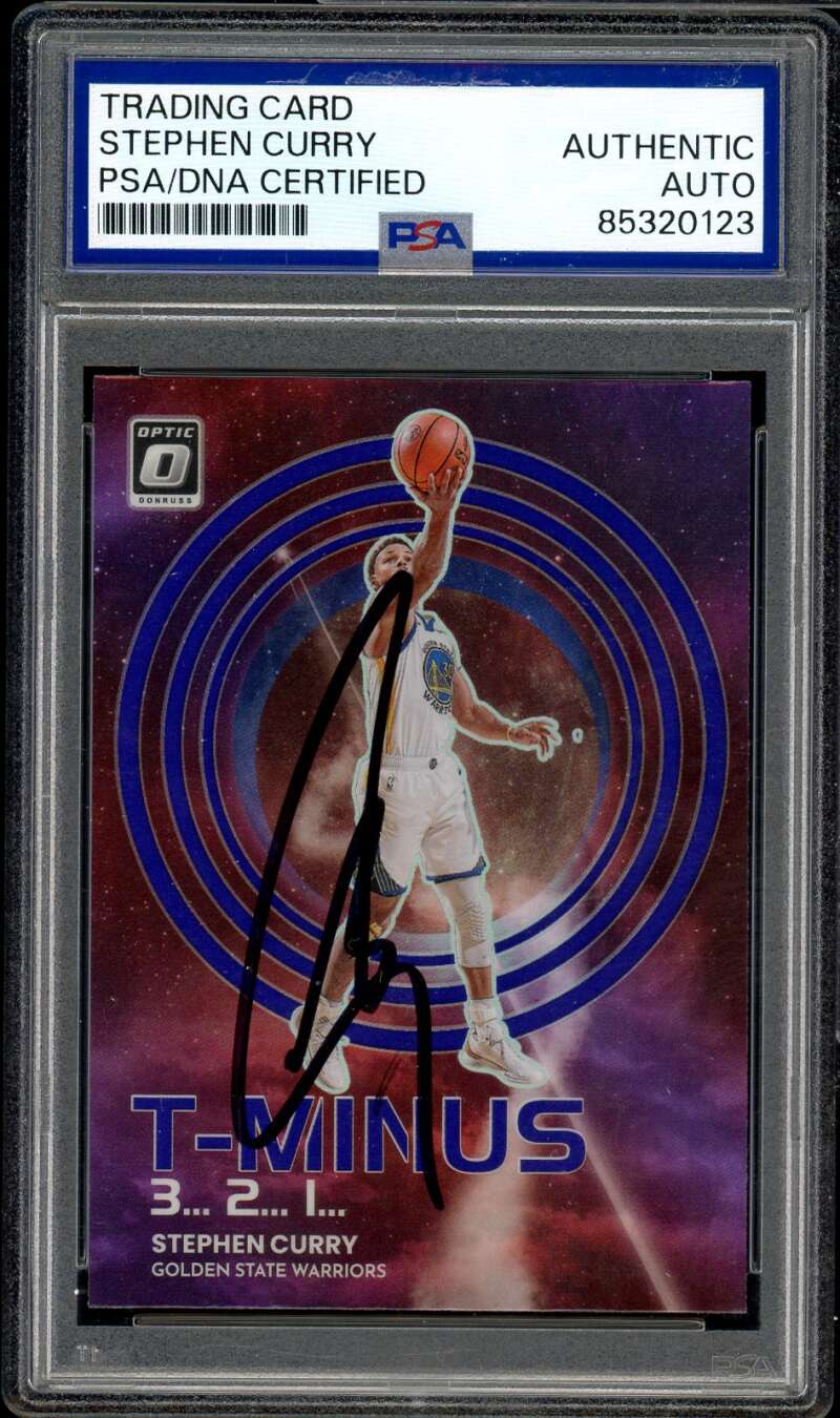 Stephen Curry 2022-23 Donruss Optic T-Minus Prizm Autograph PSA DNA Authentic Image 1