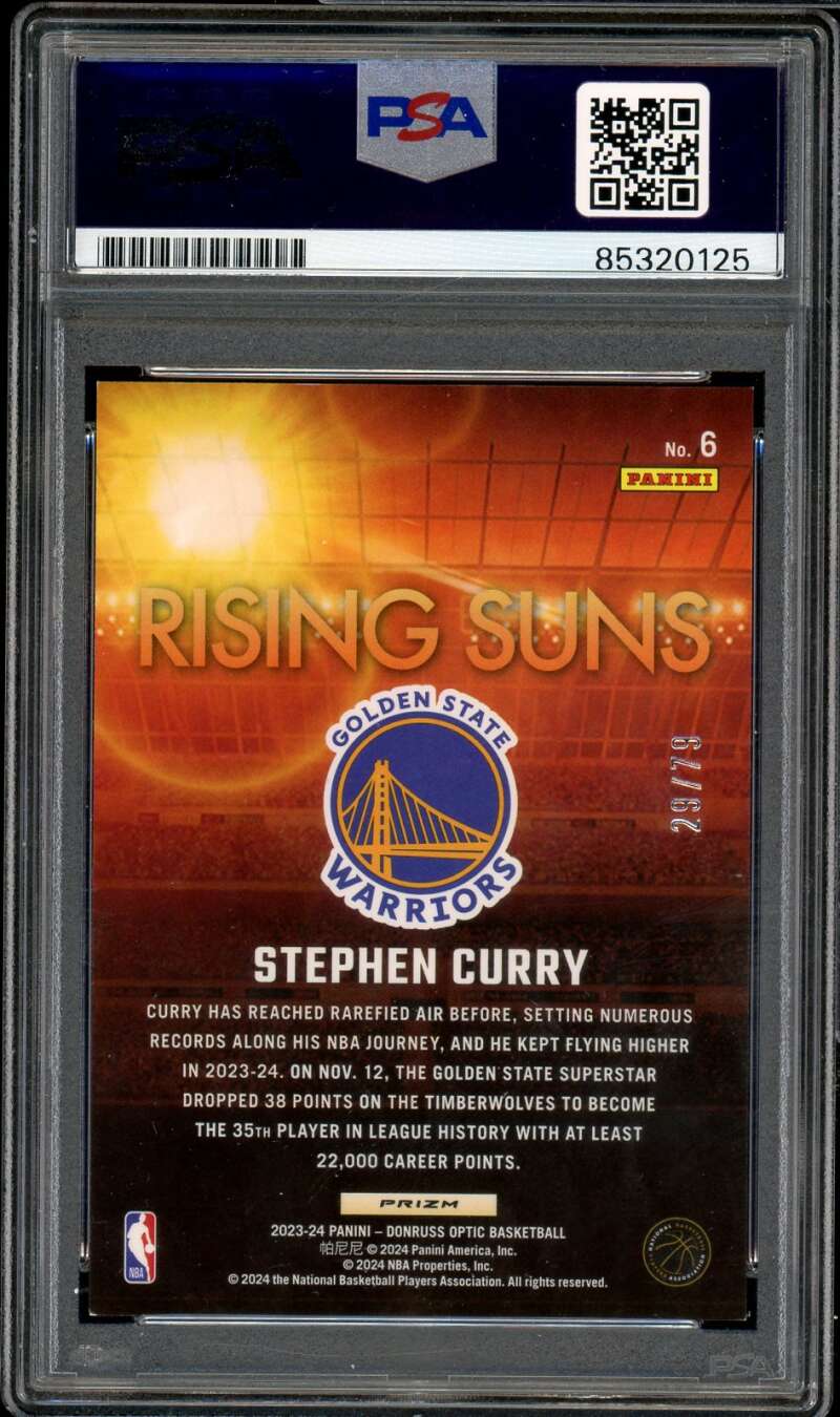 Stephen Curry 2023-24 Donruss Optic Rising Suns Autograph PSA DNA Authentic Image 2