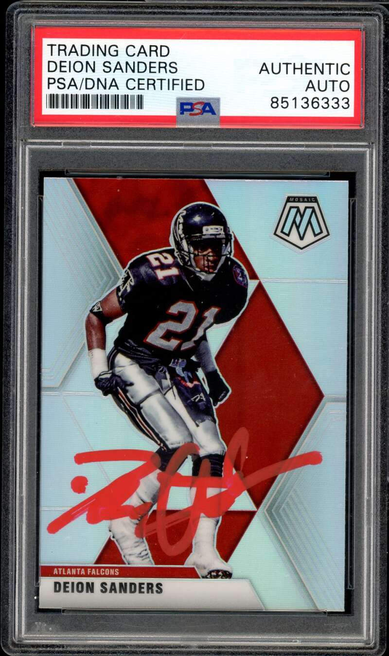 Deion Sanders Card 2020 Mosaic Prizm #18 Auto Autograph PSA DNA Authentic Image 1