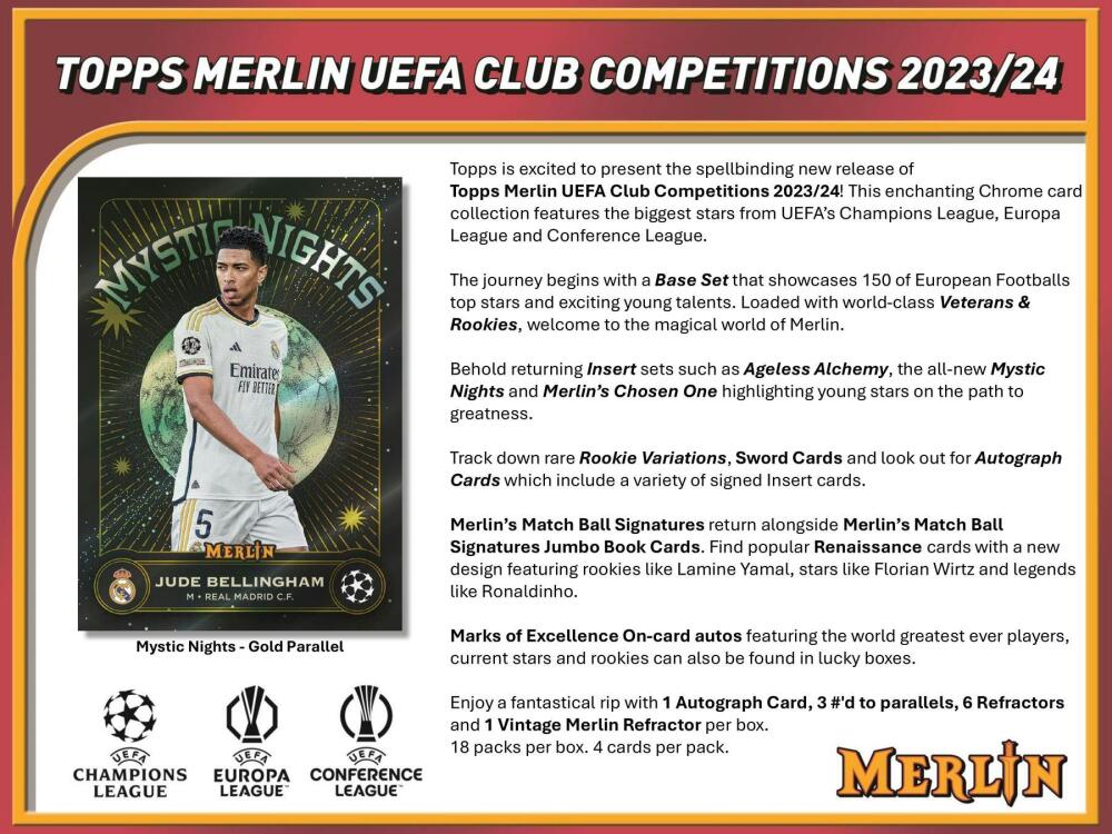 2023-24 Topps Chrome Merlin UEFA Club Competitions Soccer Hobby Box Image 4