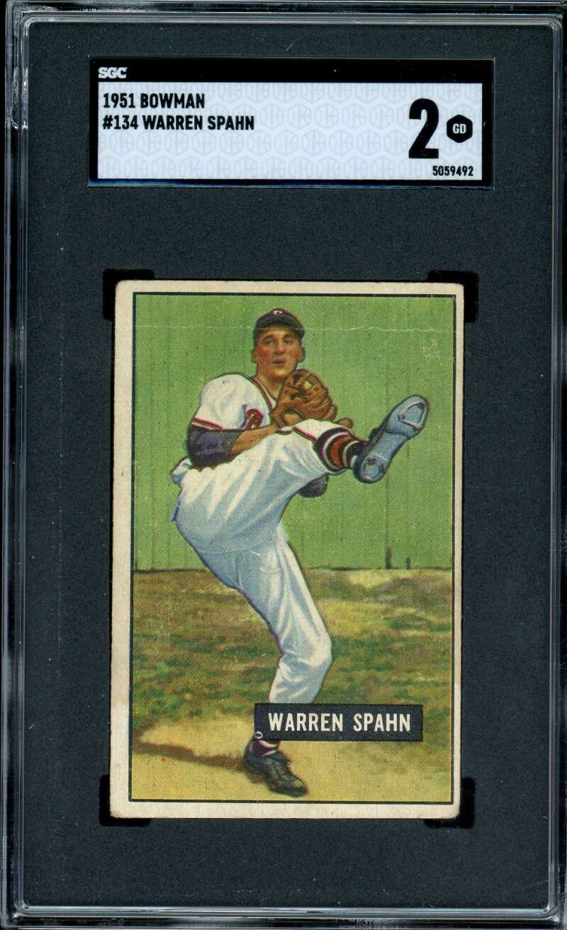 Warren Spahn Card 1951 Bowman #134 SGC 2 Image 1