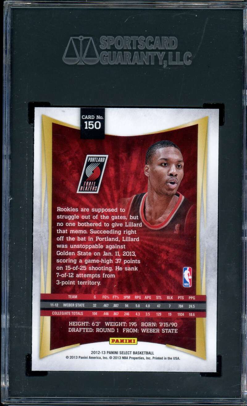 Damian Lillard Rookie Card 2012-13 Select #150 SGC 9 Image 2