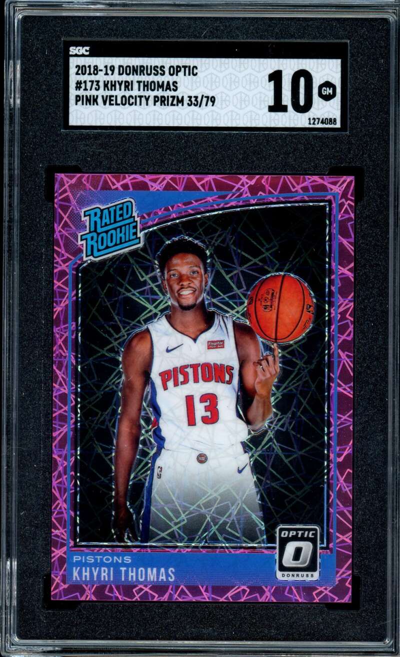 Khyri Thomas Rookie Card 2018-19 Donruss Optic Pink Velocity Prizm #173 SGC 10 Image 1