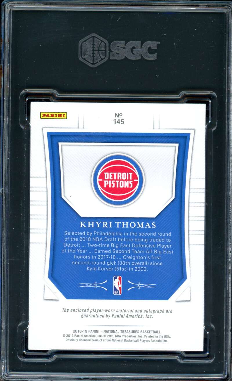 Khyri Thomas Rookie 2018-19 Panini National Treasures Patch Auto #145 SGC 9.5 Image 2