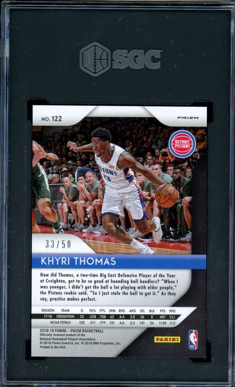 Khyri Thomas Rookie Card 2018-19 Panini Prizm Pink Fast Break Prizm #122 SGC 9 Image 2