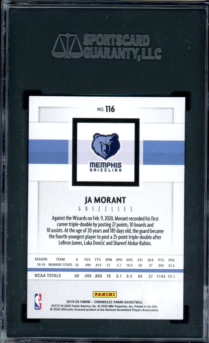 Ja Morant Rookie Card w/Young Dolph 2019-20 Panini Chronicles #116 SGC 10 Image 2