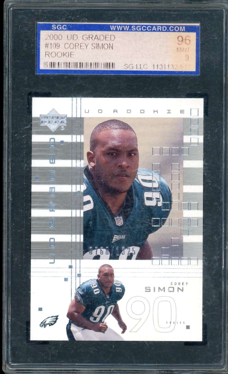 Corey Simon Rookie Card 2000 UD Graded #109 SGC 9 Image 1