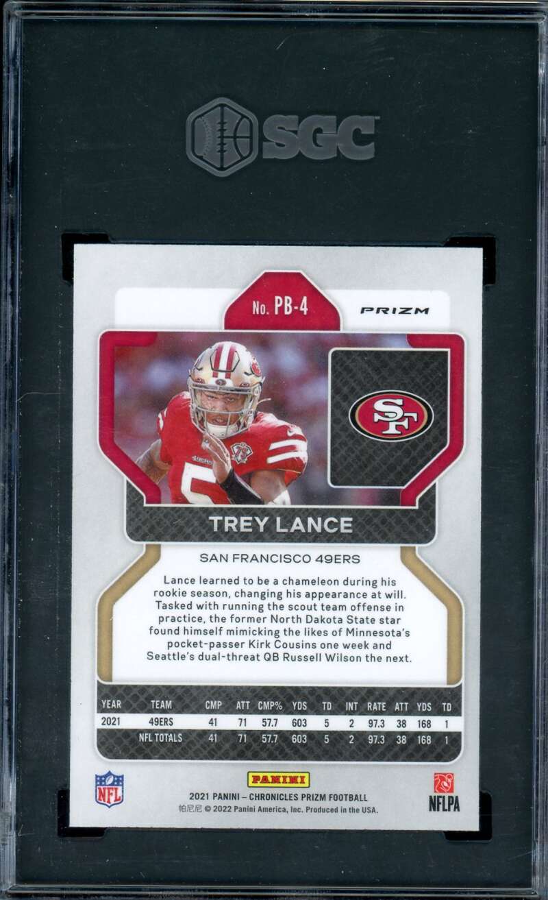 Trey Lance Rookie Card 2021 Panini Chronicles Black Silver Prizm PB-4 SGC 10 Image 2