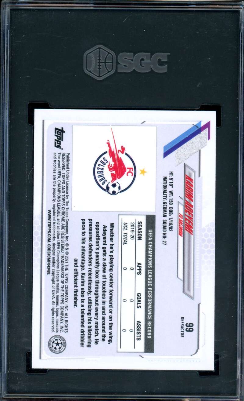 Karim Adeyemi Rookie Card 2020-21 Topps Chrome UEFA Refractor #99 SGC 10 Image 2
