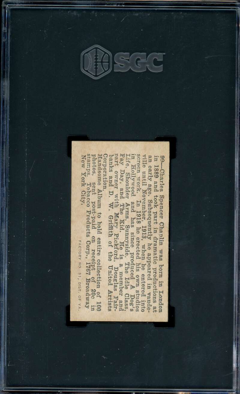 Charlie Chaplin Card 1922 Strollers Cigarettes Film Stars #99 SGC 4.5 Image 2