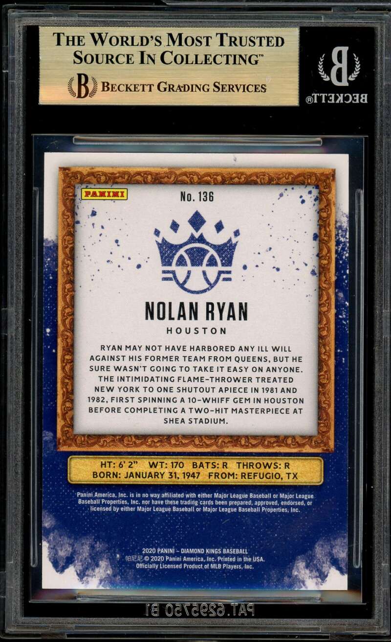 Nolan Ryan 2020 Diamond Kings Artist Proof Gold (29/49) (pop 2) #136 BGS 9.5 Image 2